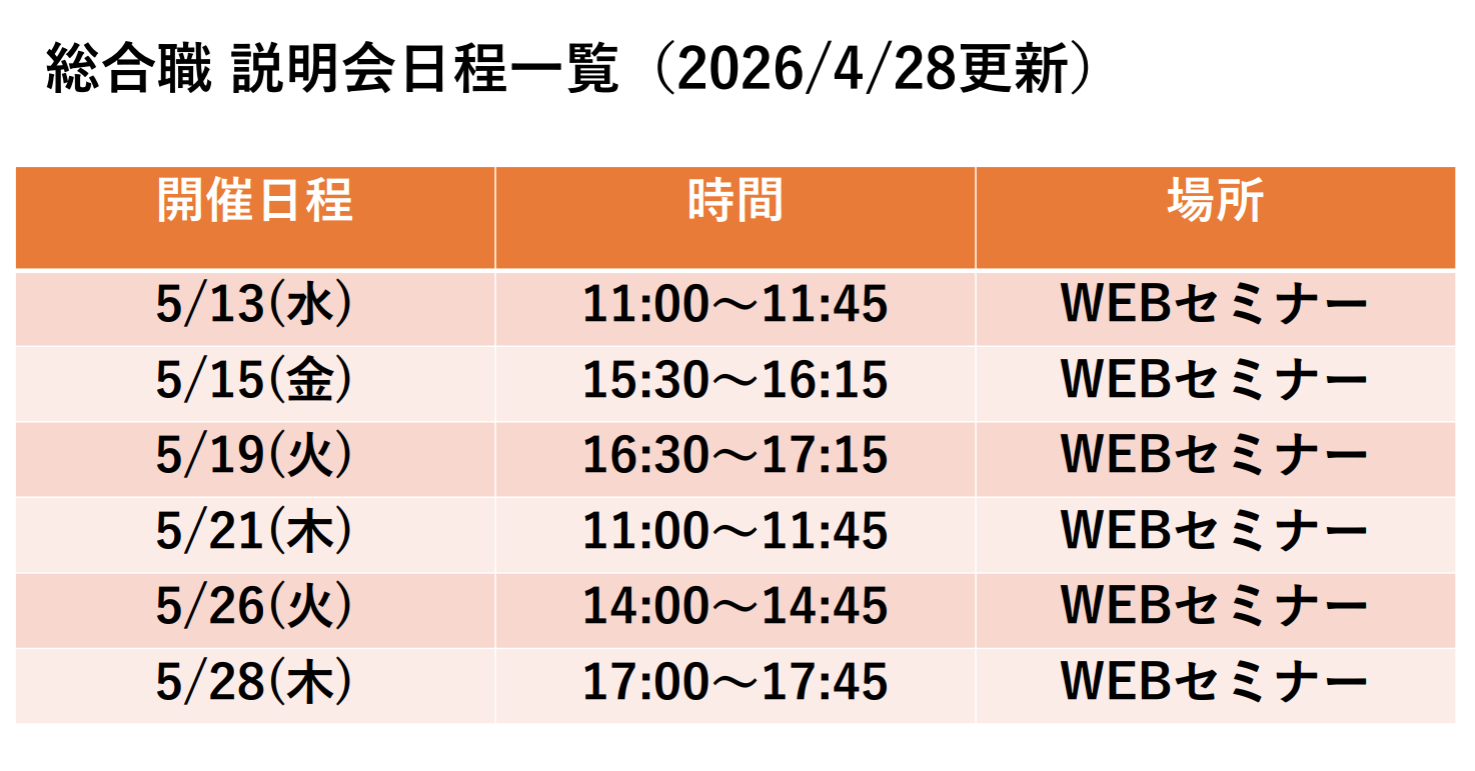 総合職説明会日程表